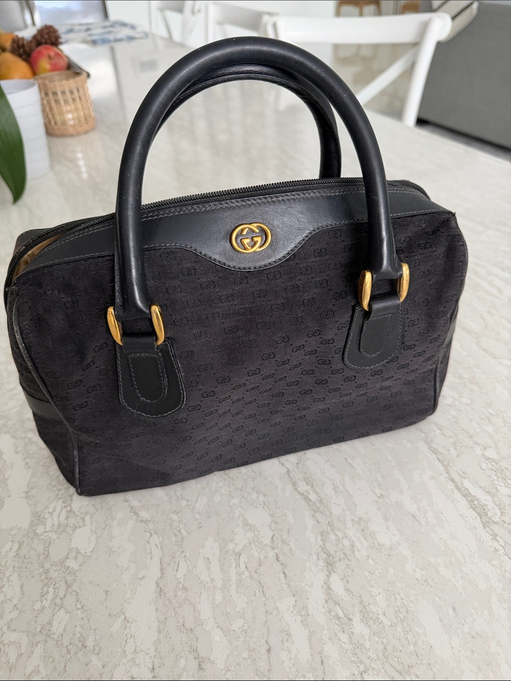 Vintage Gucci Boston bag leather Top-Handle Satchel with Gold Hardware